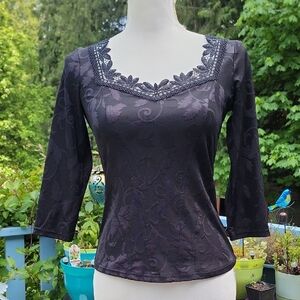 Arianne Black Fitted Embellished 3/4 Sleeve Blouse